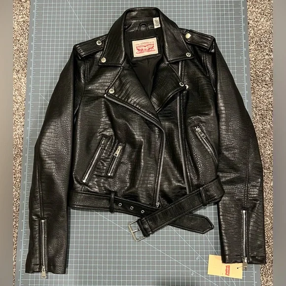 Levi’s black croc faux leather moto jacket - Picture 3 of 15
